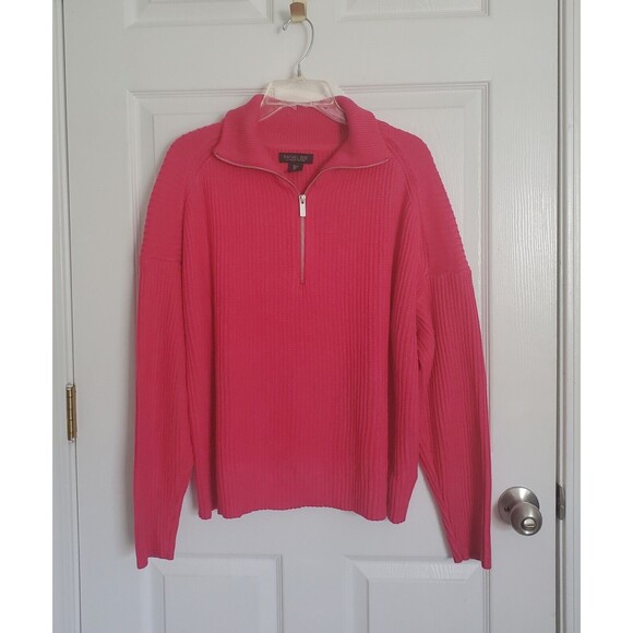 Rachel Zoe Half Zip Long Sleeve Cotton Blend Sweater In Barbiecore Pink Size L - Picture 1 of 5